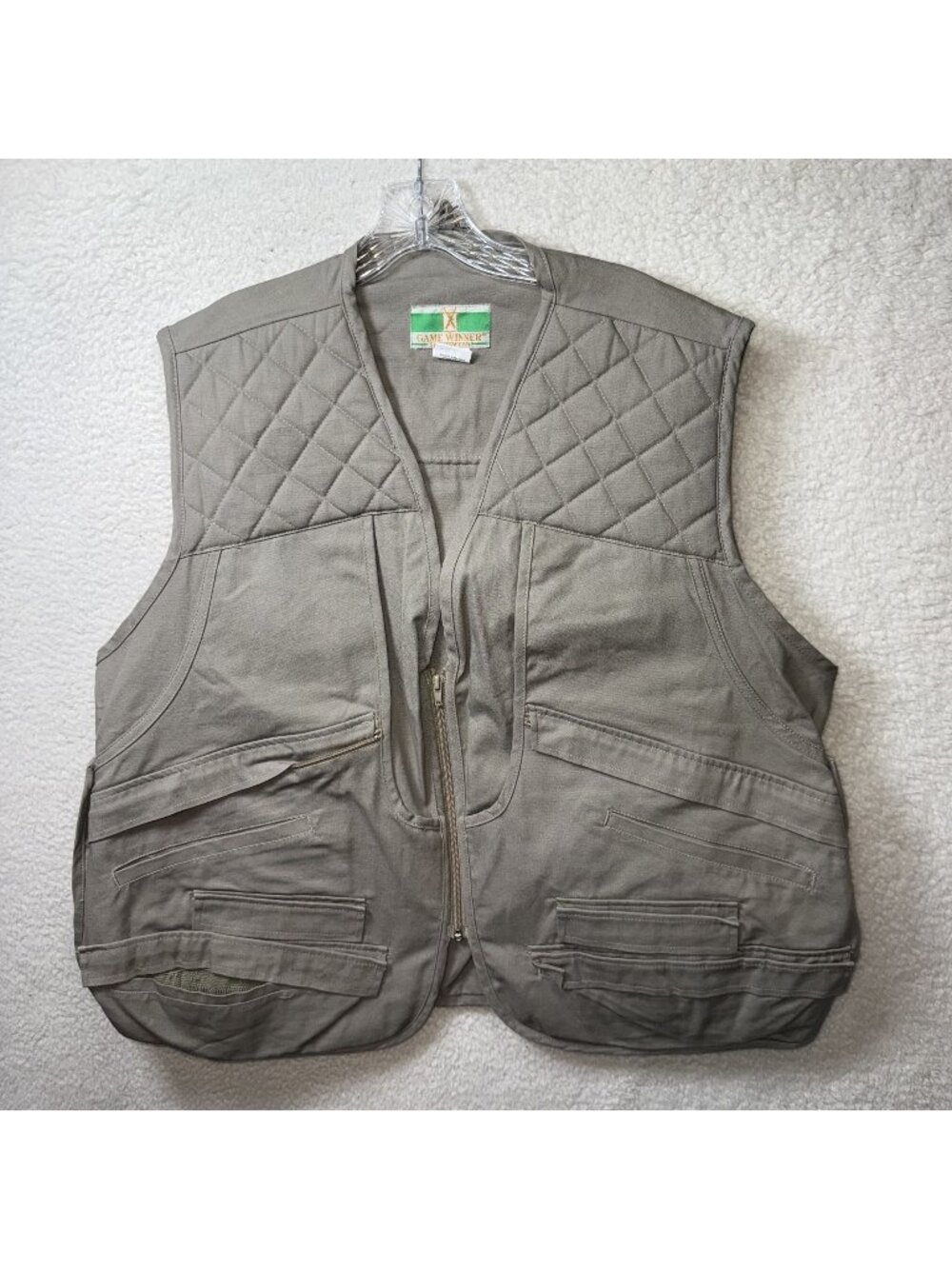 Game Winner‎ Mens Hunting Vest XL/XXL 46/48 Beige Quilted Nylon Pockets Vintage